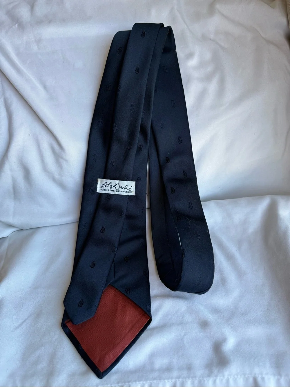 Vintage Lily Dache Navy Mens Tie with Subtle Paisley Motif